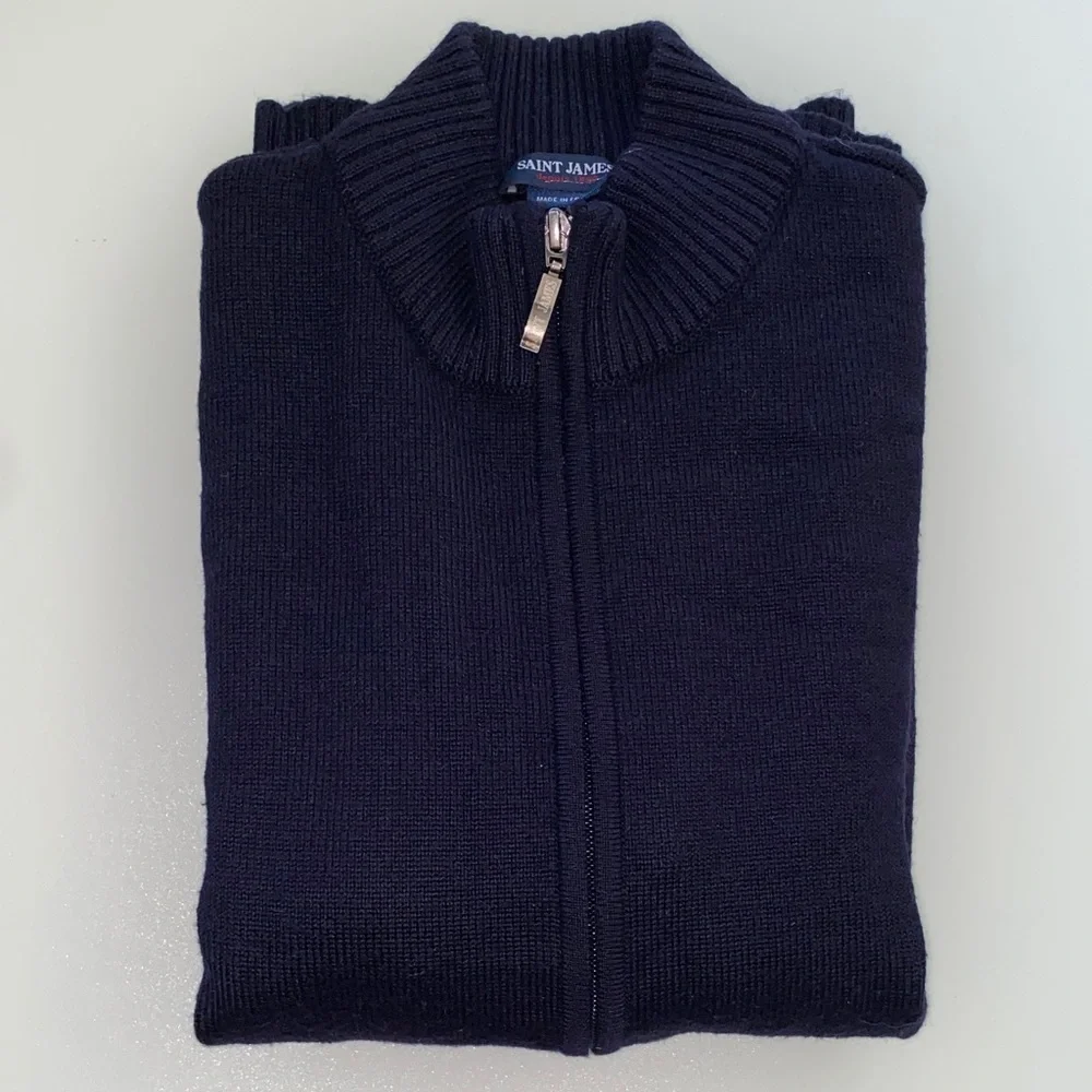 Saint James Dark Blue Zip-Up Cardigan Sweater for Men Size M - Picture 4 of 17